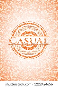 Casual orange tile background illustration. Square geometric mosaic seamless pattern with emblem inside.