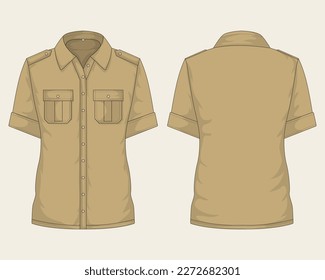 Casual outdoor shirt template front and back view. Vector illustration