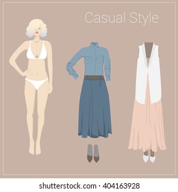 Casual Outfit.  Paper doll with a set of Casual clothes. 