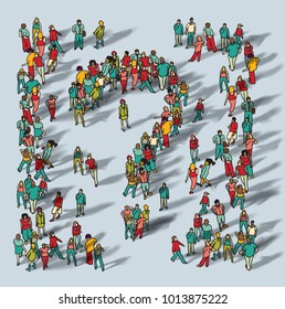 Casual people big group question symbol.