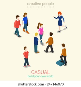 Casual people flat 3d web isometric infographic concept vector. Set of men, women and couples. Build your own world creative people collection.