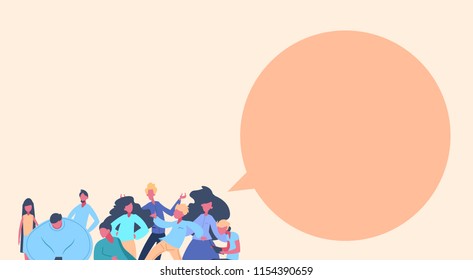 casual people group chat bubble together man woman character diversity poses male female cartoon portrait flat vector illustration