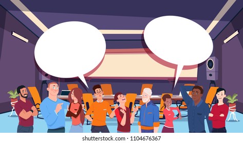 casual people group chat communication bubble, businesspeople discussing communication social network flat