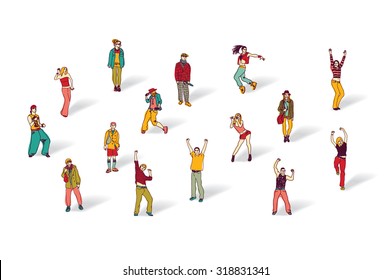 Casual people isolated on white and shadows. People figures isolated on white. Color vector illustration. EPS 8