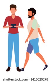 casual people men with technology device cartoon vector illustration graphic design
