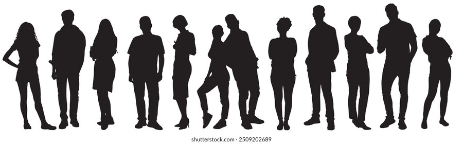 Casual people set on white  silhouettes vector illustration.
