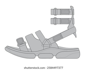 Casual sandals for men vector design mockup template technical flat drawing.