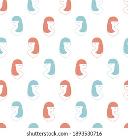 Patrón casual sin fisuras con hermoso perfil de chica de pelo largo el arte de línea vectorial se puede usar para el fondo y la ropa