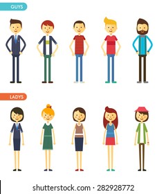 casual set characters for use in design. vector flat illustration