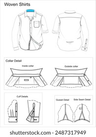 Casual Shirt template. woven shirt, 