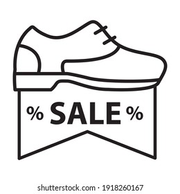 Casual shoe discount icon. Autumn street shoes.Outline sale shoes sign.Vector illustration linear boot.Vector isolated on white background.