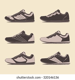 Casual shoes, retro shoes. Vector.