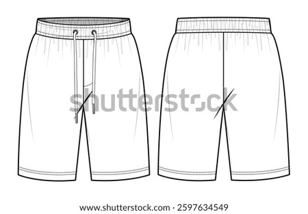 Casual shorts for men vector mockup template technical flat design.