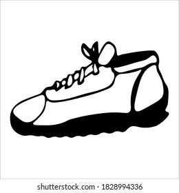 Casual sneaker with laces. Single doodle vector illustration. Hand drawn.