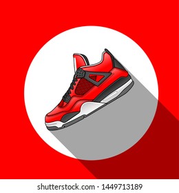 Casual Sneakers Flat Design with long shadow White Red Black