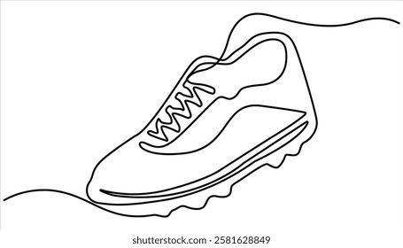 Casual sneakers shoes continuous one line drawing. Vector illustration of sneakers sports shoes in a continuous one line isolated white background
