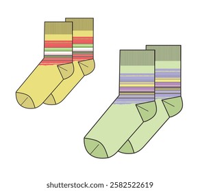Casual socks for men technical flat design vector mockup template.