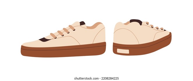 Casual sport shoes, women sneakers. Modern fashion comfortable footwear. Trendy girls gumshoes, stylish laced low-top footgear pair. Flat vector illustration isolated on white background