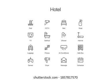 Casual Stroke Icon Set Hotel