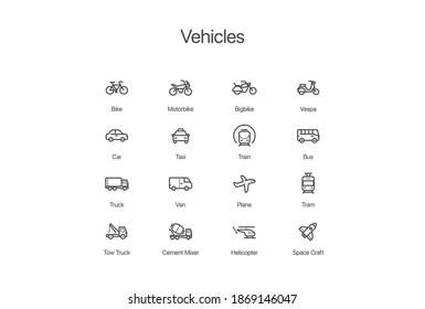 Casual Stroke Icon Set Vehicles