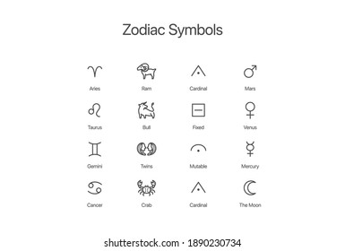 Casual Stroke Icon Set Zodiac Signs and Symbols