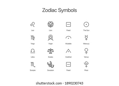 Casual Stroke Icon Set Zodiac Signs and Symbols