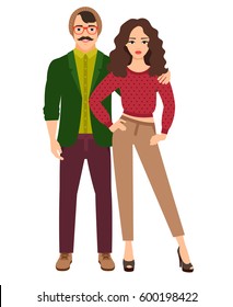 Casual style beautiful couple on white background. Vector illustration