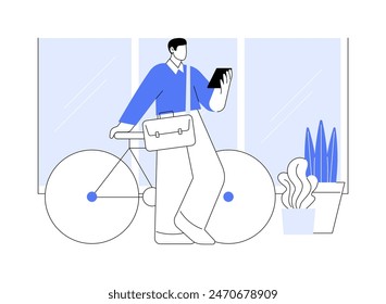 Casual style isolated cartoon vector illustrations. Young and cute man wearing casual clothes holding phone in hands, consumerism idea, leisure time outdoor, urban style vector cartoon.