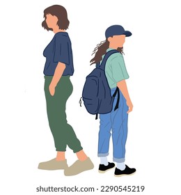 Casual style two teenager female, good for graphic design resources.
