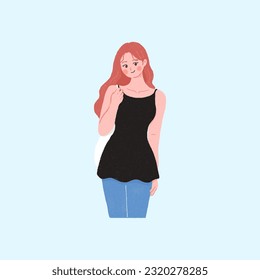 Casual summer fashion. a long-haired woman in a bag.Vector