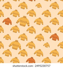 Casual sweaters seamless pattern. Cozy wear endless background. Pullover repeat cover. Vector hand drawn flat illustration.