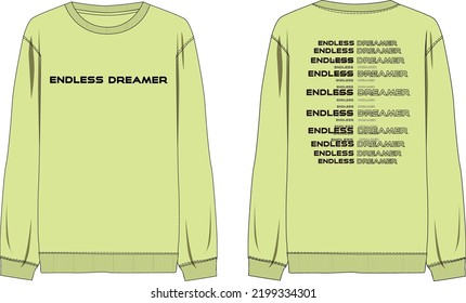 Casual sweatshirt in trendy fashion lime color with typography slogan on front and back sides