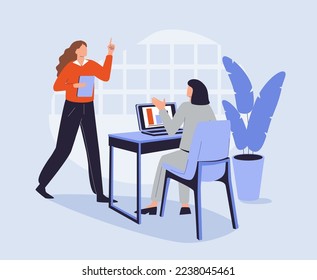 Casual teamwork. Diverse team of people working together with computers. Cooperation, partnership vector. Flat design vector illustration with white background.