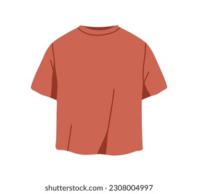 Casual t-shirt. Unisex basic summer tshirt. Cotton wearing, apparel, clothes. Modern loose garment with short sleeves, round neck. Flat vector illustration isolated on white background