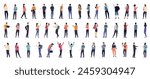 Casual vector people collection - Large set of diverse characters, men and women standing in various poses. Flat design side view vector illustrations on white background