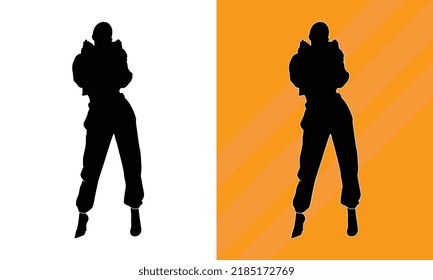 Casual woman character in different poses set in jeans isolated vector illustration