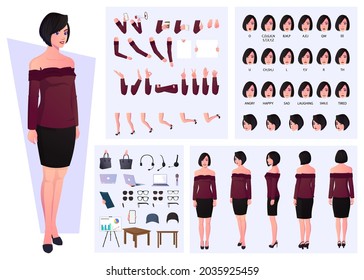 Casual Woman Character Set with Emotions, Expressions, Gestures, and Lip sync