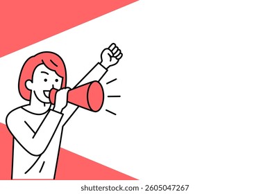 Casual woman cheering with a megaphone