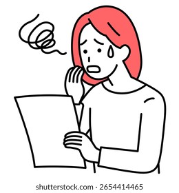 Mulher casual confusa olhando documentos