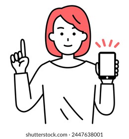 A casual woman explaining while holding up a smartphone