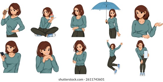 Casual woman expression set character illustration