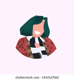 casual woman face avatar smiling girl.  handsome female cartoon character portrait flat white background