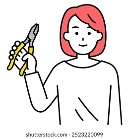 Casual woman holding a pliers