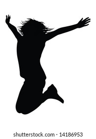 casual woman jumping of joy illustration - silhouette isolated over a white background