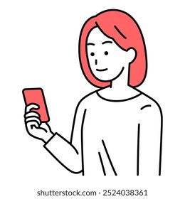 Casual woman looking at smartphone screen