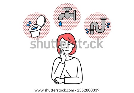 Casual woman suffering from water leak in bathroom