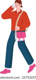 Casual Woman Walking while Calling Illustration