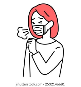 Casual woman wearing a mask and coughing