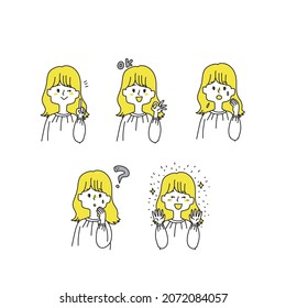 Casual women with various facial expressions