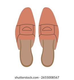 Casual guarda-roupa de sapato elegante das mulheres. Calçado de moda feminino sandálias rosa com calcanhar calçado de dedo fechado. Ilustração vetorial colorida de sapatos abertos de mulheres isolados sobre fundo branco. Design moderno